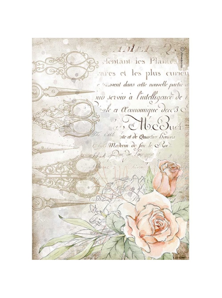 Feuille de riz "scissors and roses" - Threads - Collection Romantic - Stamperia