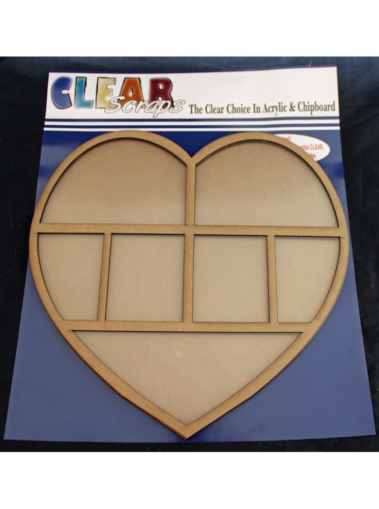 Cadre coeur chipboard à décorer - 7 cases  - Clear scrap