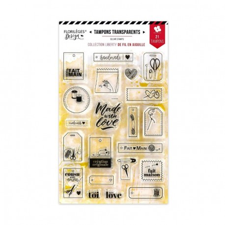 Mini étiquettes fait main - Tampon clear - collection "Liberty de fil en aiguille" - Florilèges
