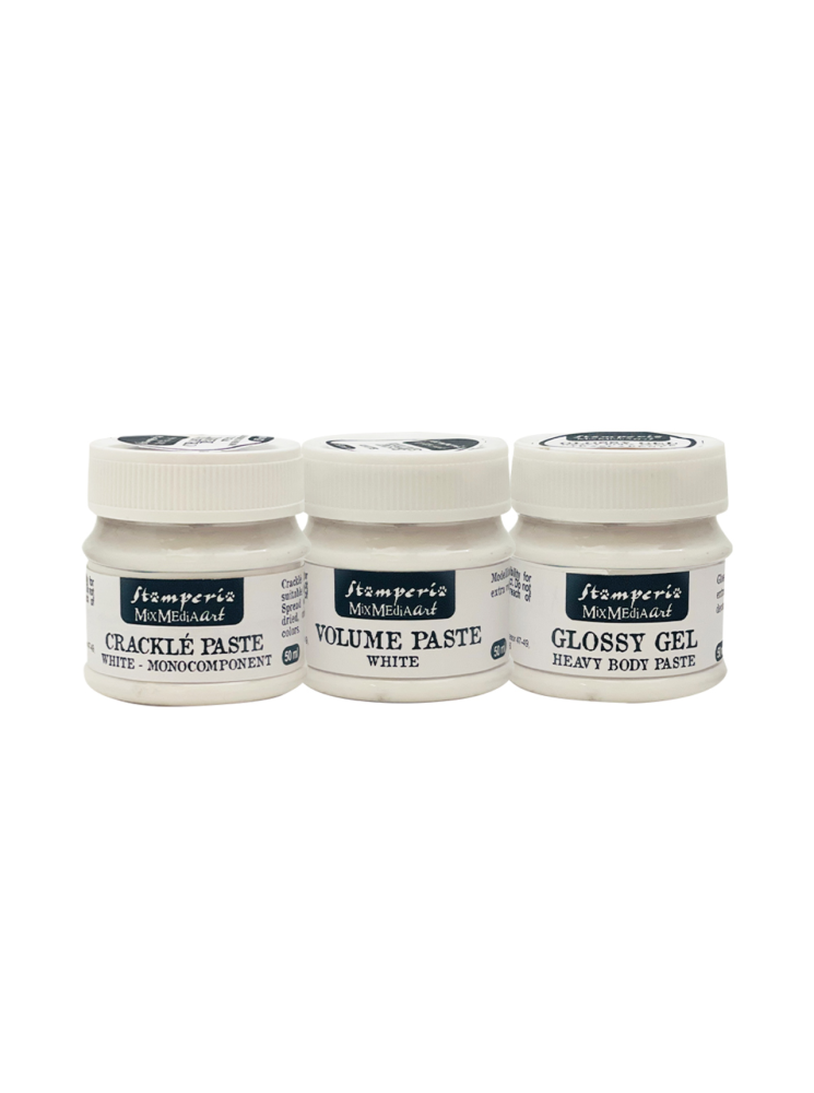 Set Mixed Media -  Crackle paste white - glossy gel - Volume paste - Stamperia