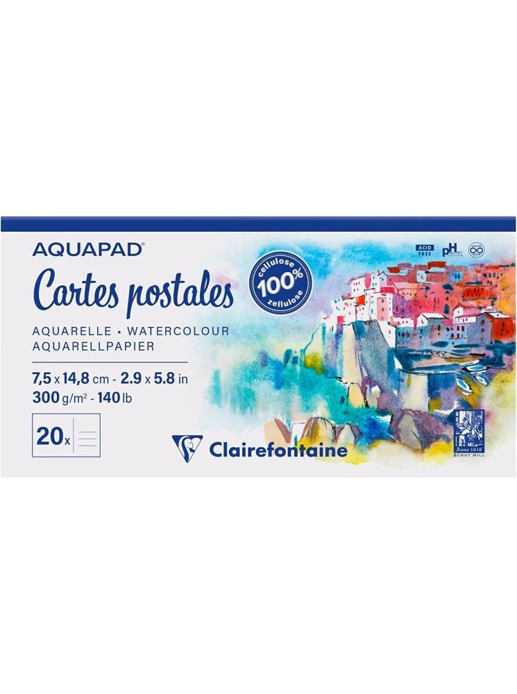 bloc de 20 cartes postales-  papier aquarelle