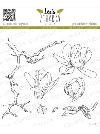 set 7 tampons branche de magnolia