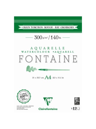 Fontaine - Papier aquarelle 100 % coton A4 - grain torchon - Clairefontaine