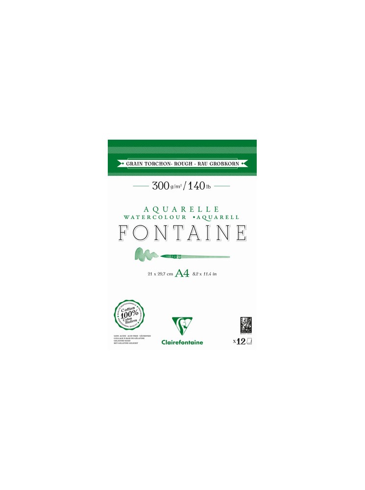Fontaine - Papier aquarelle 100 % coton A4 - grain torchon - Clairefontaine