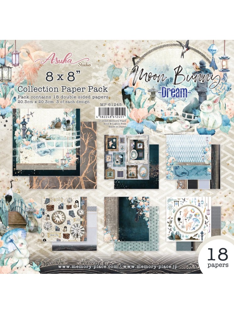 Pack papiers 8 x 8 - Collection "Moon Bunny Dream" - Asuka Studio