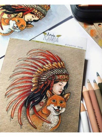 Indien d'Amérique avec un renard - Tampon clear - Lesia Zgharda