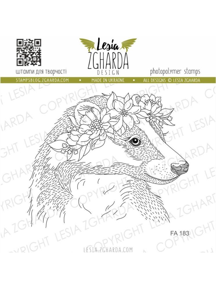 Blaireau avec une couronne de fleurs - Tampon clear - Lesia Zgharda