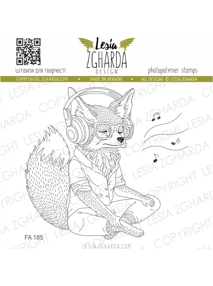 Le renard fennec écoutant de la musique - Tampon clear - Lesia Zgharda