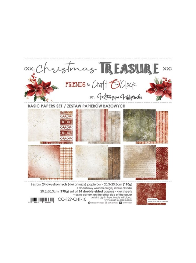 Pack papiers  20.3 x 20.3 cm - Collection "Christmas Treasure"  - Craft O'Clock