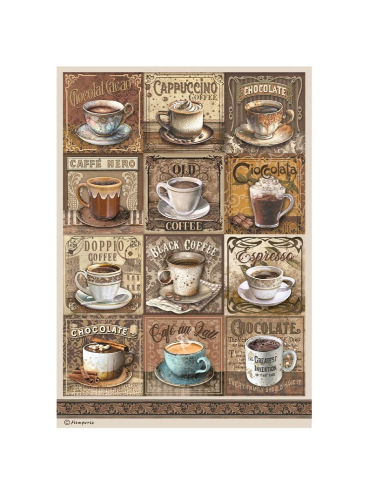 Tags avec tasses - Collection "Coffee And Chocolate" - Feuille de riz -  Stamperia