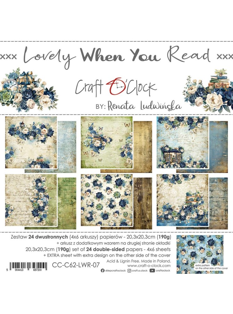 Pack papiers 20 x 20 cm - Collection "Lovely When You Read" - Craft O'Clock