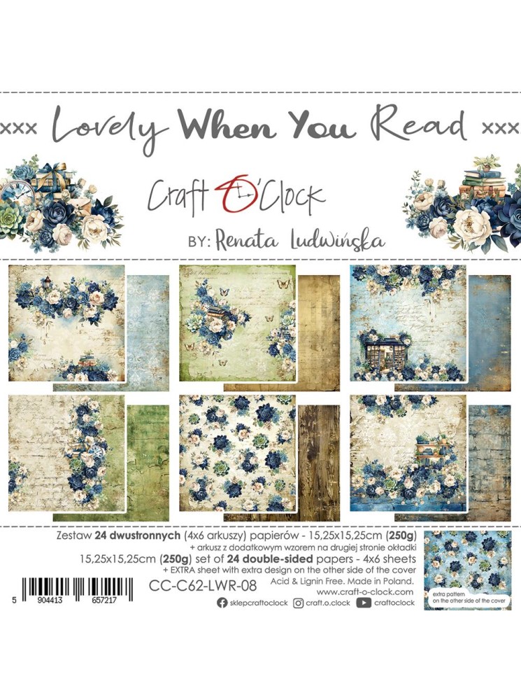 Pack papiers 15 x 15 cm - Collection "Lovely When You Read" - Craft O'Clock
