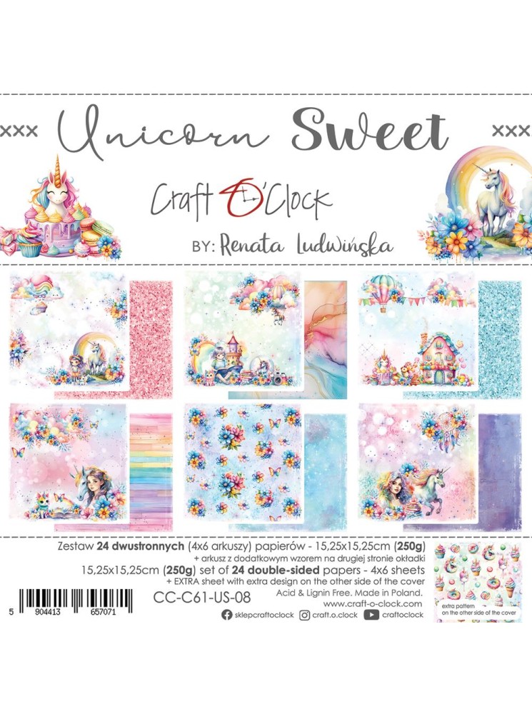 Pack papiers 15 x 15 cm - Collection "Unicorn Sweet" - Craft O'Clock