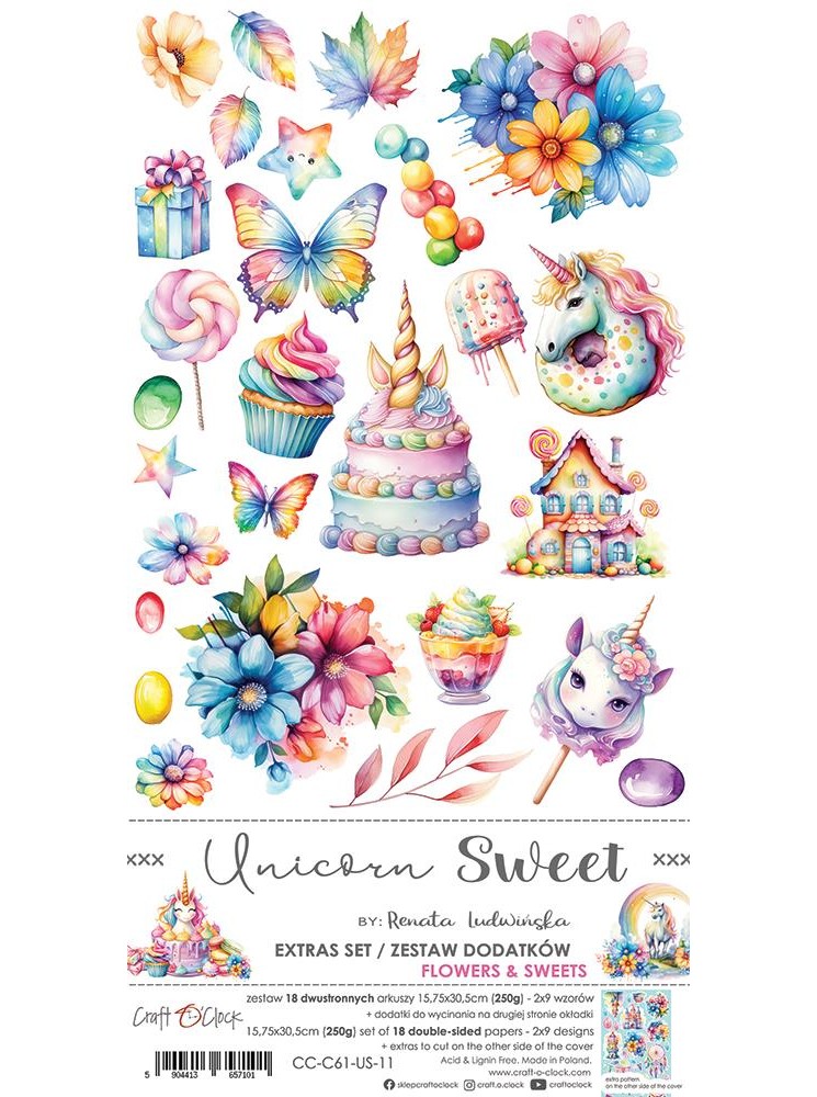 Flowers & Sweet - Pack de décors à découper  - Collection  "Unicorn Sweet"  - Craft O'Clock