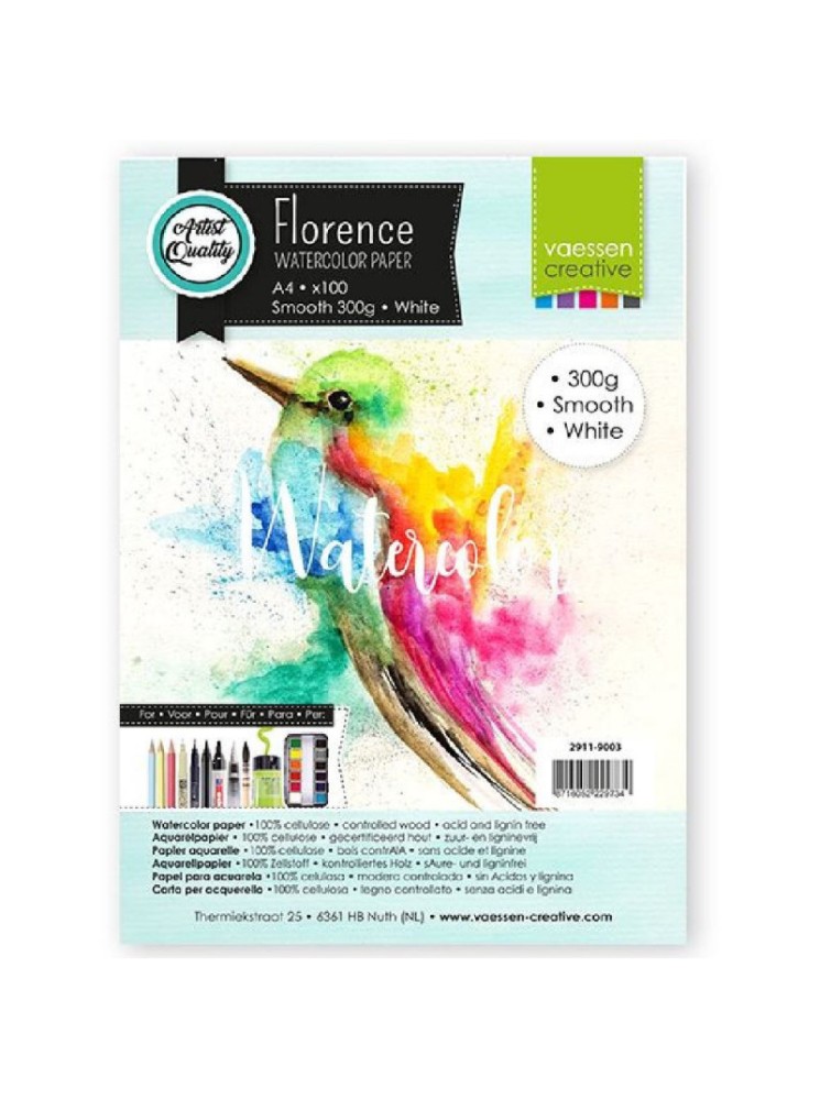 Bloc de 100 papiers aquarelle - Blanc lisse - 300 gr - A4 - Vaessen