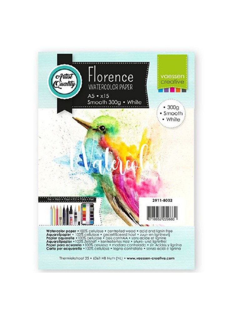 Bloc de 15 papiers aquarelle - Blanc lisse - 300 gr - A5 - Vaessen