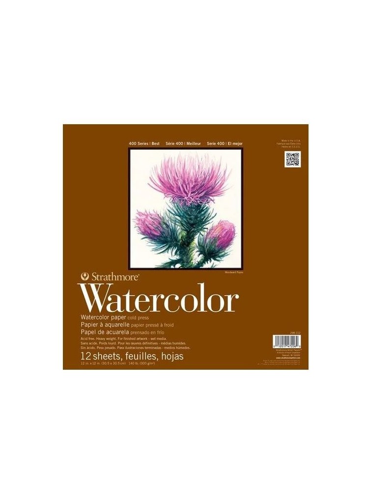 Bloc de 12 papiers aquarelle off white texturé - 300 gr - 30.5x 30.5 cm - Strathmore