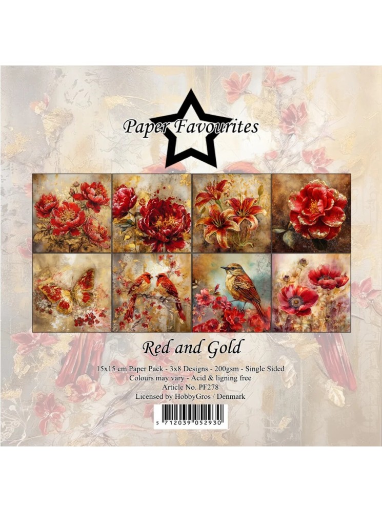 Pack papiers 15 x 15 cm - "Collection "Red and Gold" - Paper Favourites