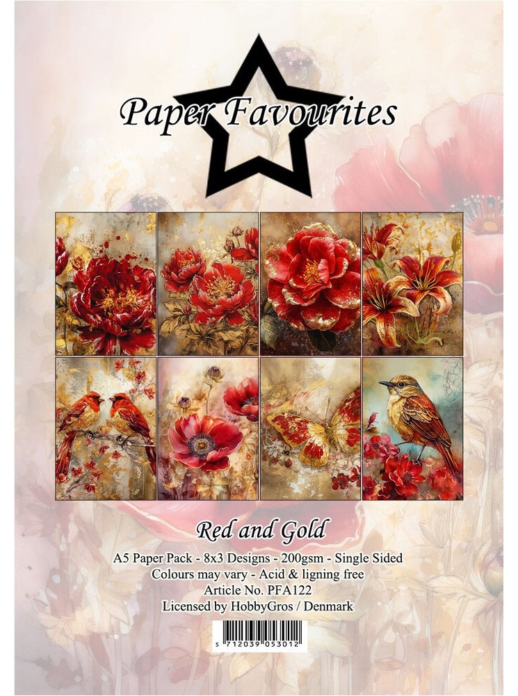 Pack papiers 15 x 20 cm - "Collection "Red and Gold" - Paper Favourites