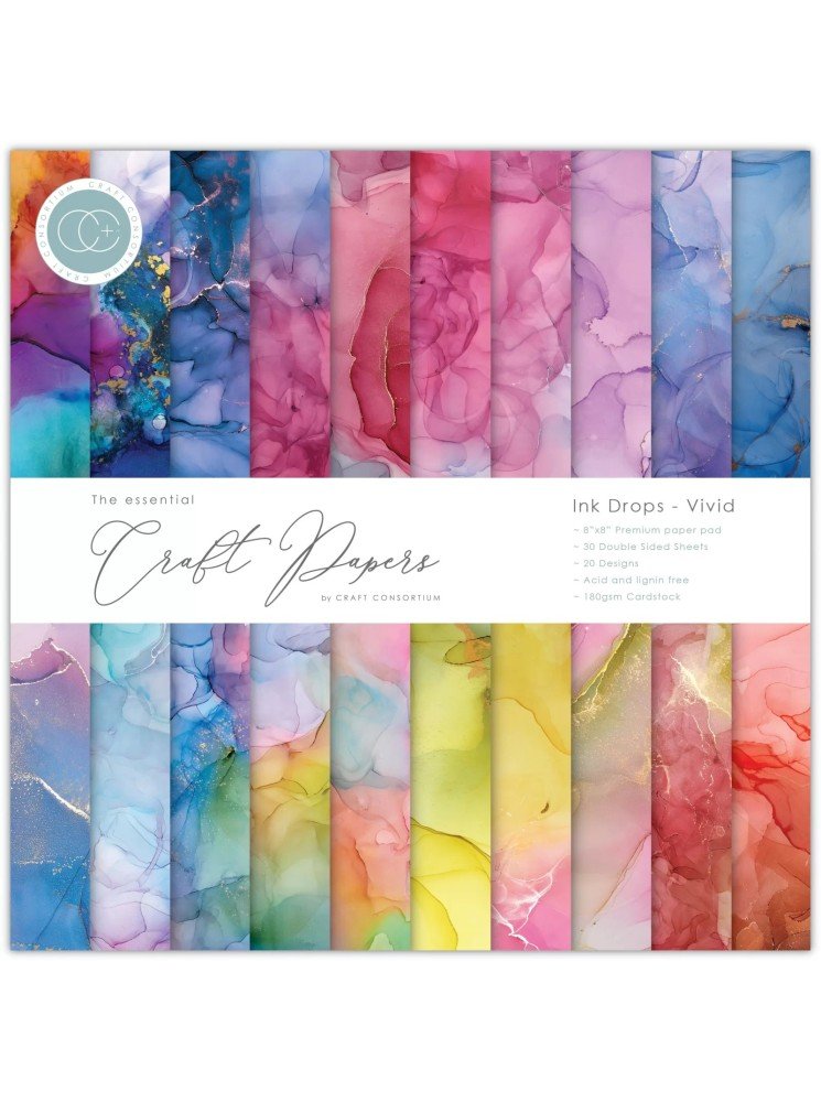 Vivid - Collection "the essential - Ink Drops" - Kit papiers 8" x 8" - Craft Consortium
