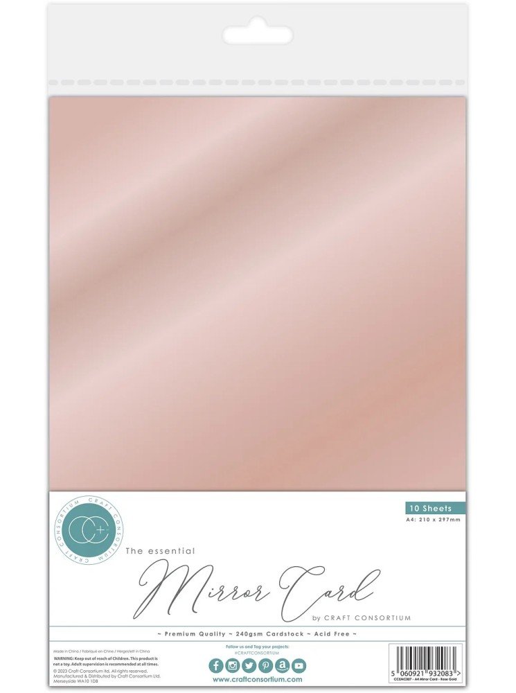 Pack 10 feuilles de papier Miroir A4 - Rose Gold - Craft Consortium
