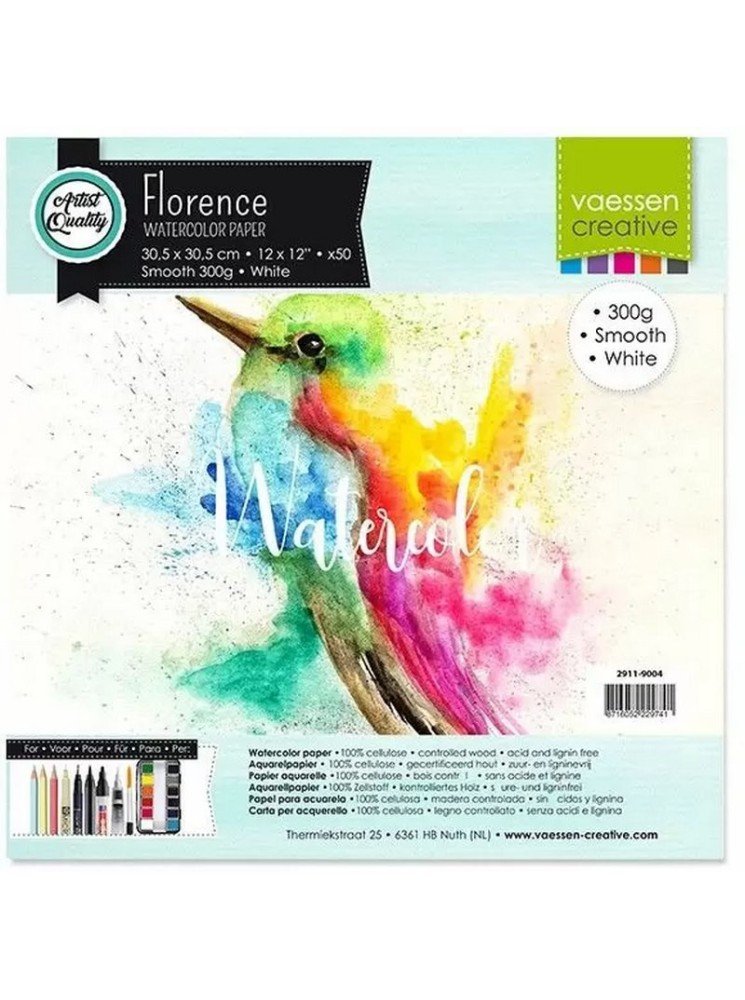 Bloc de 50 papiers aquarelle - Blanc lisse - 300 gr - 30.5x 30.5 cm - Vaessen