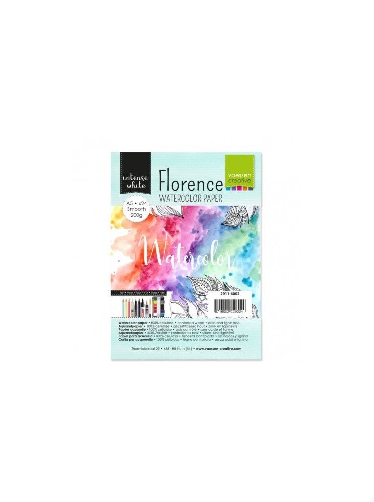 Bloc 24 papiers aquarelle - Blanc lisse - 200 gr - A5 - Vaessen