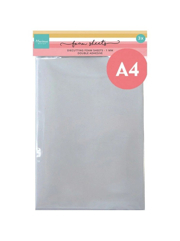 Pack de 2 feuilles A 4 mousse 3D double face 1 mm - blanche - Marianne Design