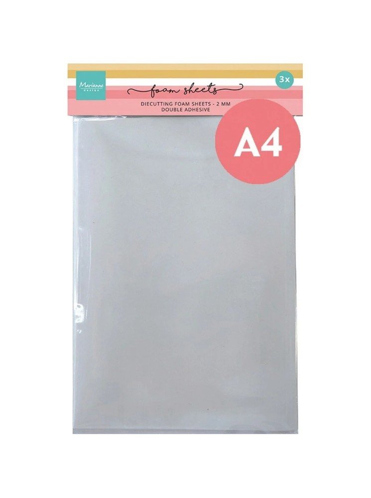 Pack de 2 feuilles A 4 mousse 3D double face 2 mm - blanche - Marianne Design