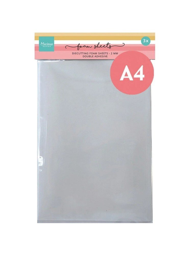 Pack de 2 feuilles A 4 mousse 3D double face 2 mm - blanche - Marianne Design