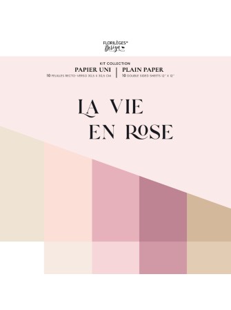 Pack papiers unis -  Collection "La vie en Rose" - Florilèges
