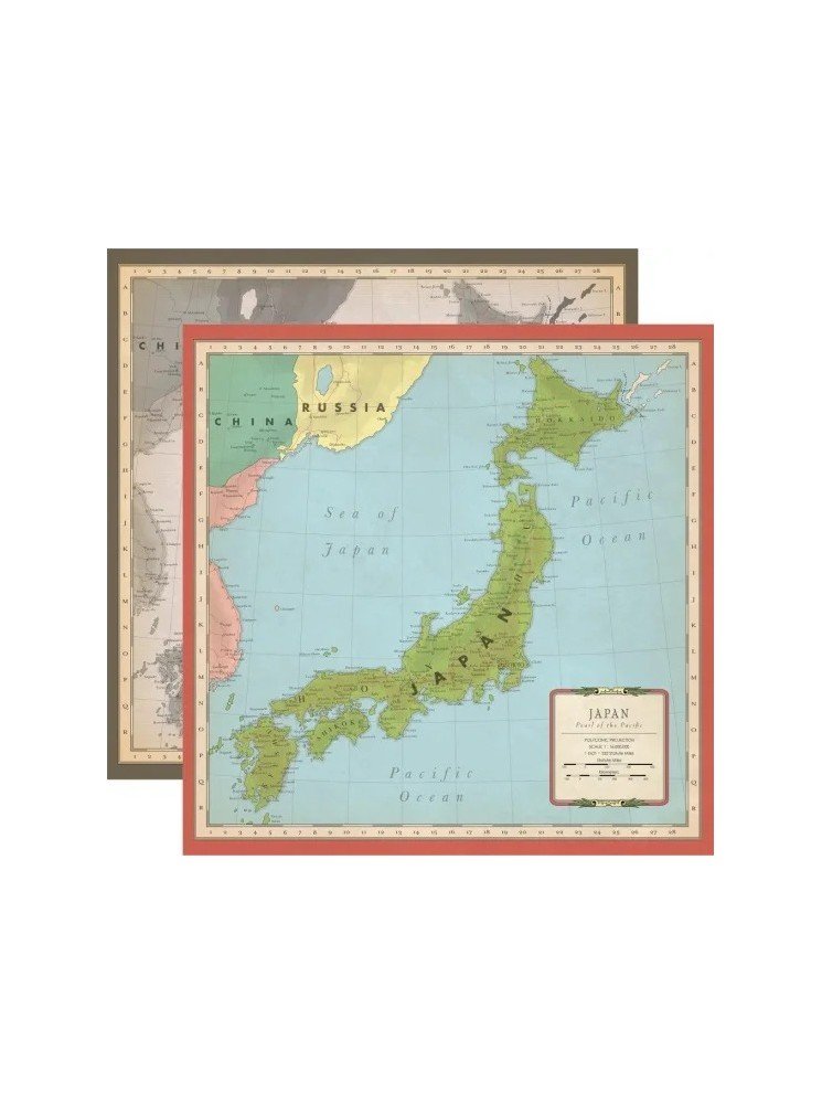 Feuille imprimée carte du Japon - collection "Cartography N°2" - Carta Bella