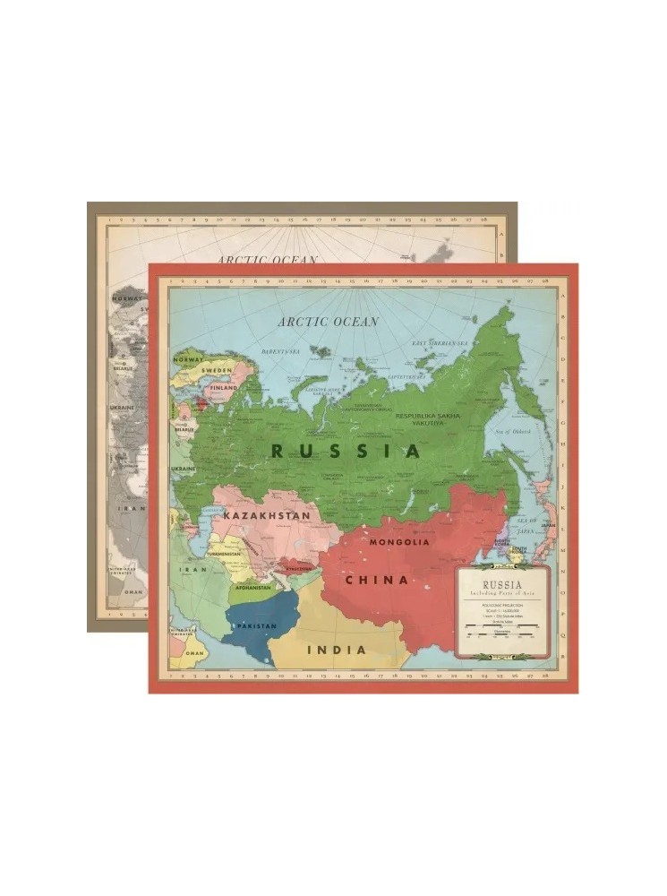 Feuille imprimée carte de Russie - collection "Cartography N°2" - Carta Bella