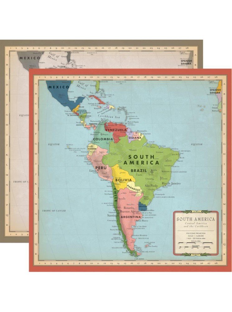 Feuille imprimée carte de l'Amérique du Sud - Collection "Cartography N°2" - Carta Bella