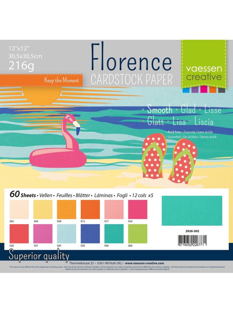 Summer - Pack papiers Florence lisses 30.5 x 30.5 cm - Vaessen Creative