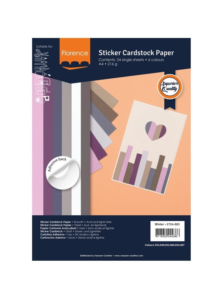 Pack de papiers cartonnés lisses autocollants A4 - Winter - Florence - Vaessen Creative