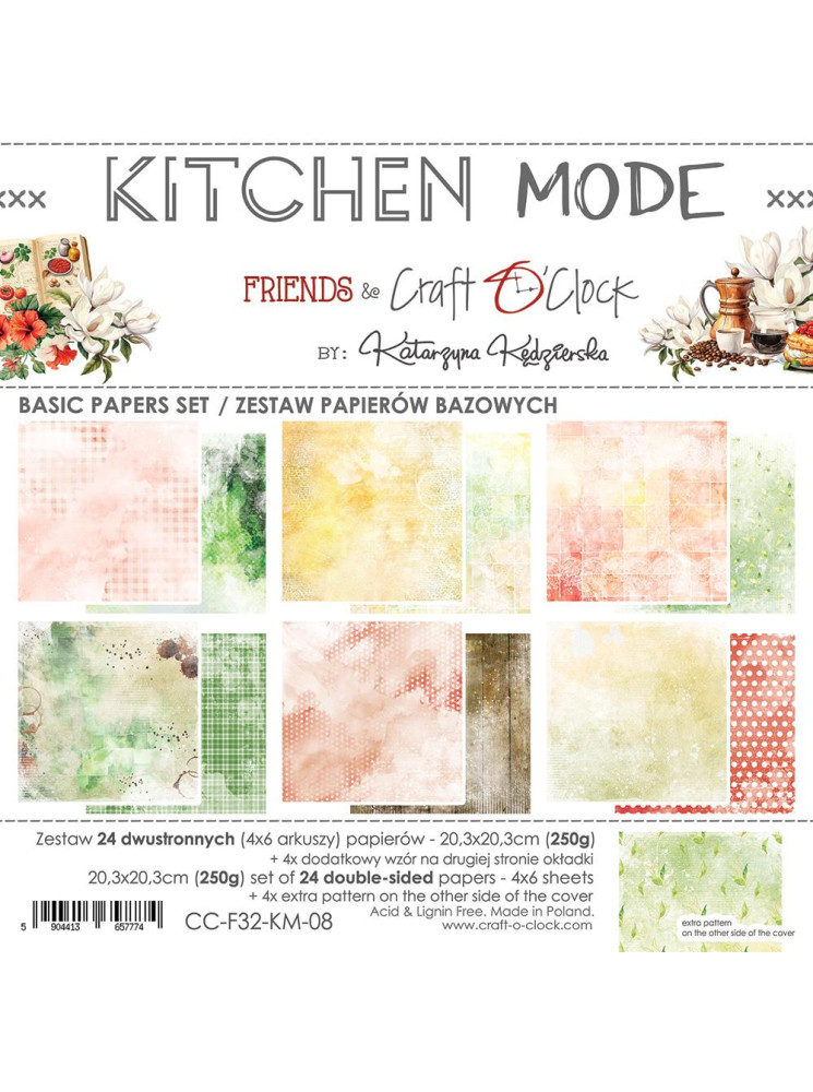 Pack papiers Basics 20 x 20 cm - Collection "Kitchen Mode" Pack papiers Basics 20 x 20 cm - Collection "Kitchen Mode"