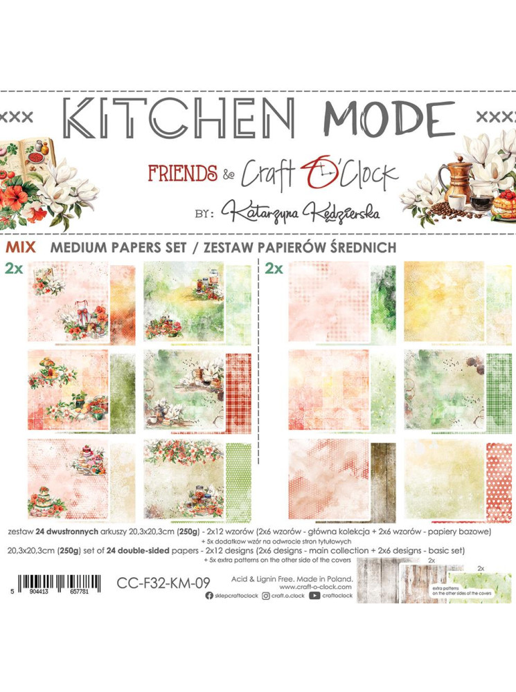 Pack papiers Duo Imprimés + Basics 20 x 20 cm - Collection "Kitchen Mode"  - Craft O'Clock