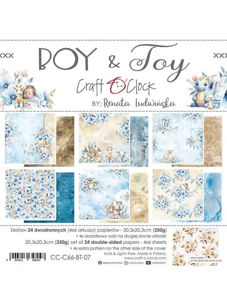 Pack papiers 20 x 20 cm - Collection "Boy & Toy" - Craft O'Clock