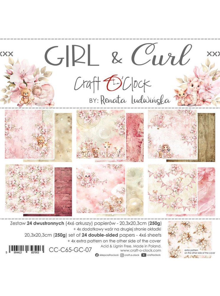 Pack papiers 20 x 20 cm - Collection "Girl & Curl" - Craft O'Clock