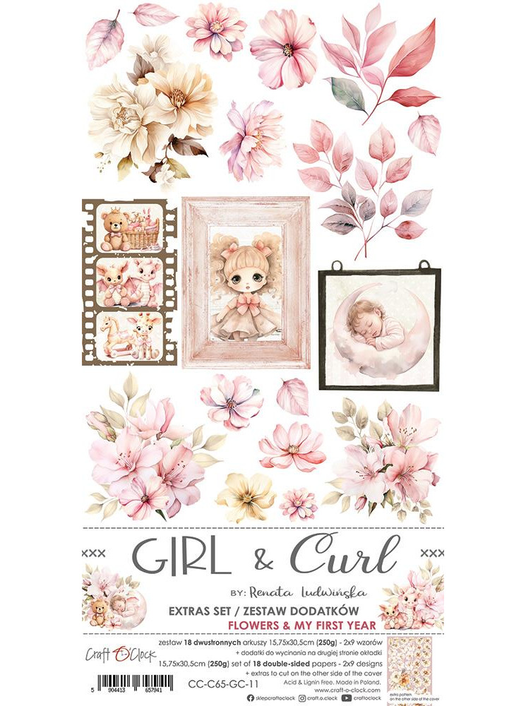 Pack de décors à découper - Flowers & My First Year- Collection "Girl & Curl" - Craft O'Clock