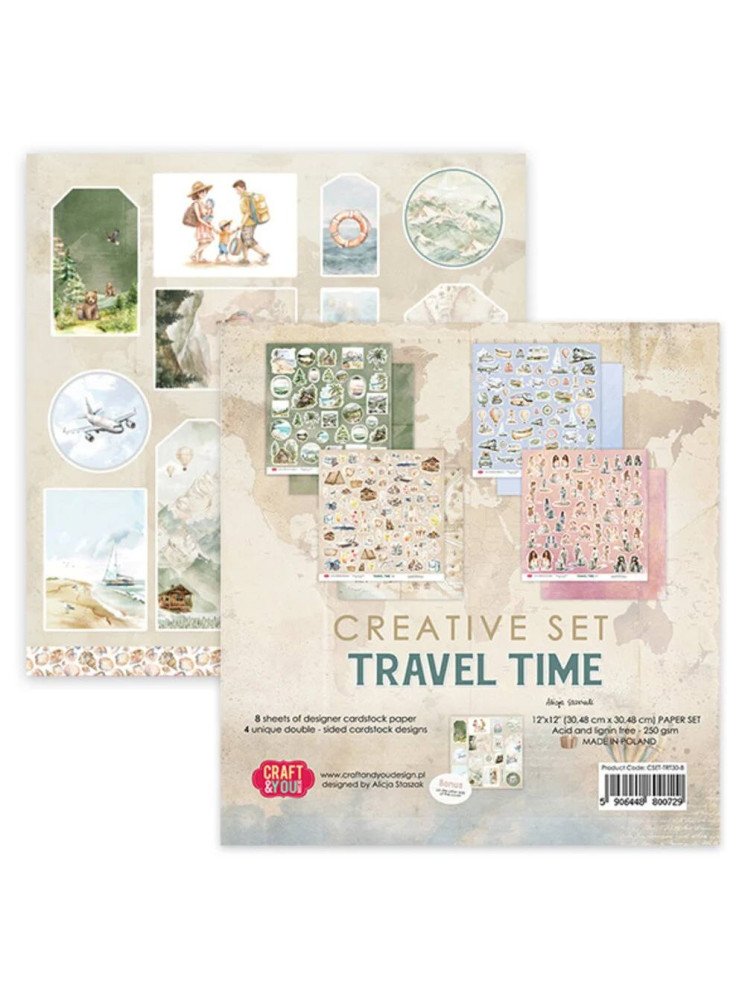 Pack de 8 feuilles de décors à découper - Collection "Travel Time" - Craft & You