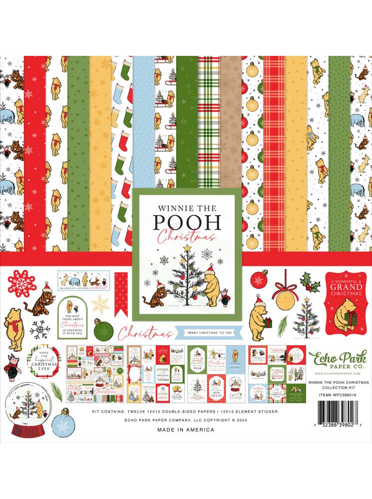 Pack 12 papiers imprimés - Collection "Winnie The Pooh Christmas" - Echo Park