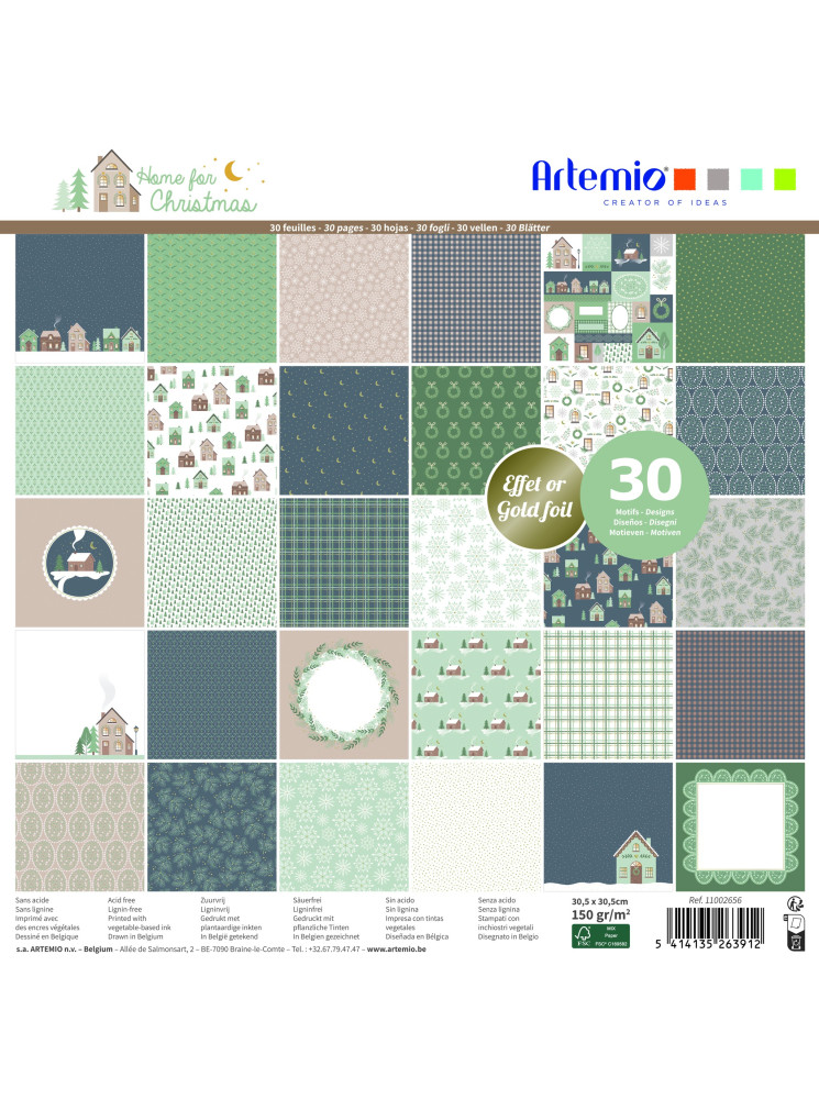Pack papiers imprimés - Collection "Home for Christmas" - Artemio
