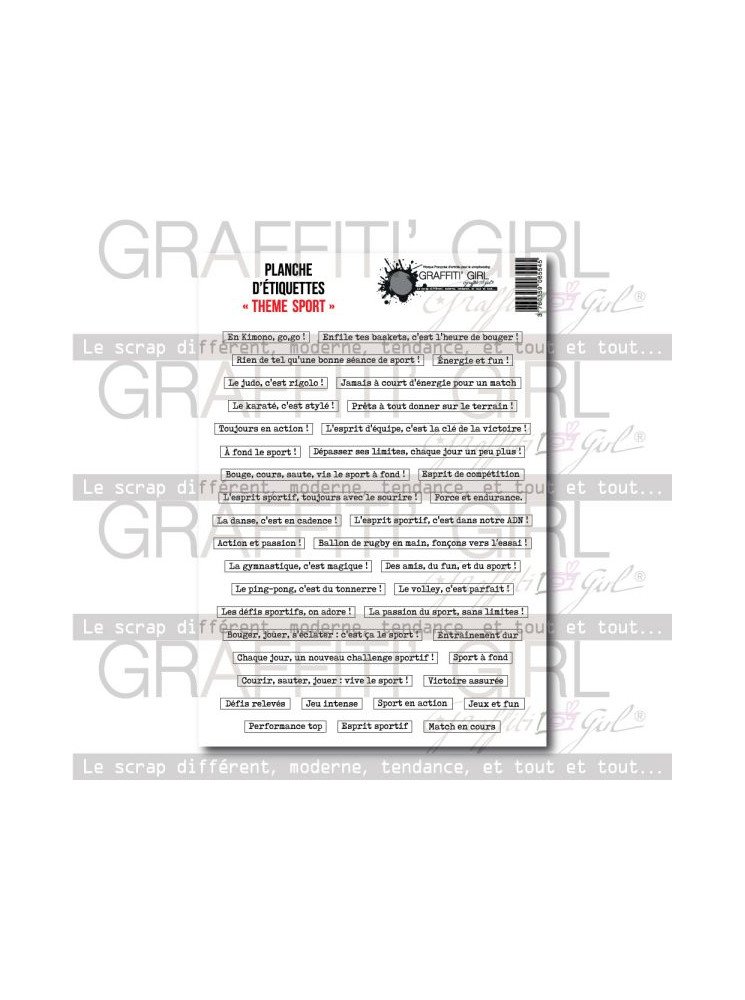 Planche d'étiquettes textes à découper - Thème Sport - Graffiti Girl