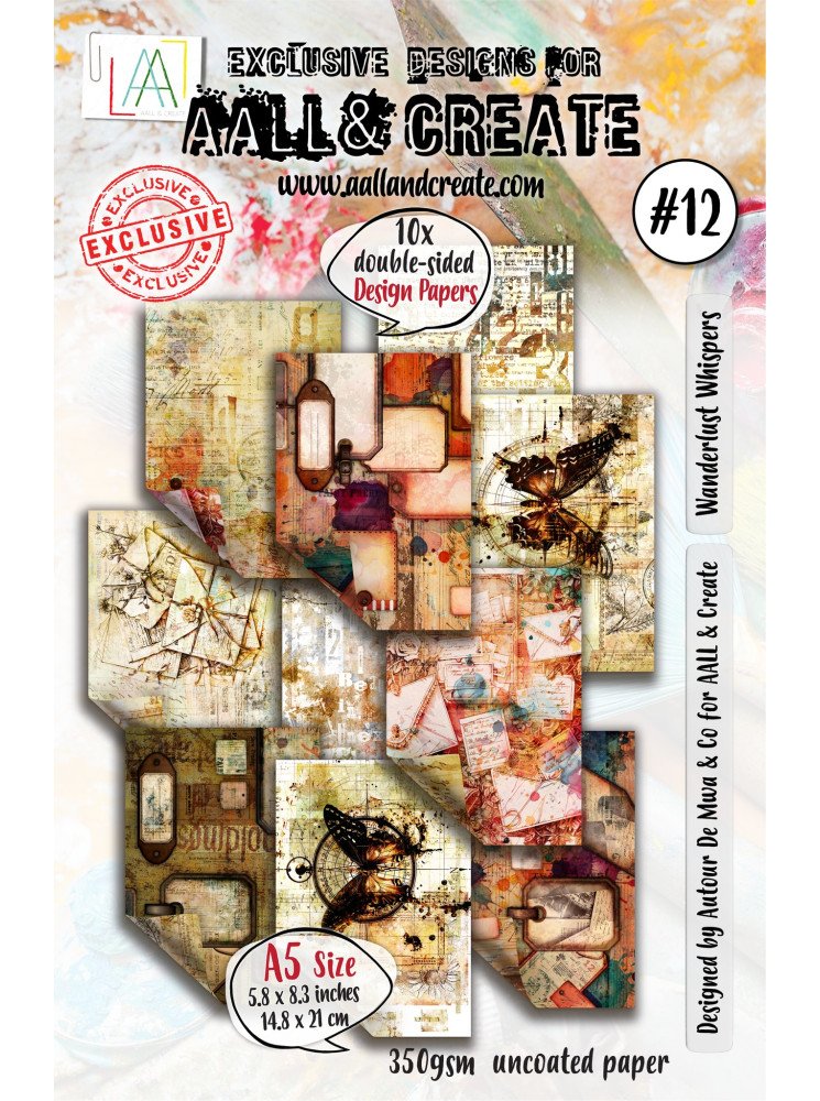 Pack de papiers imprimés A5 - Wanderlust Whispers - 12 - Collection "Nautical Wings" - Aall & Create