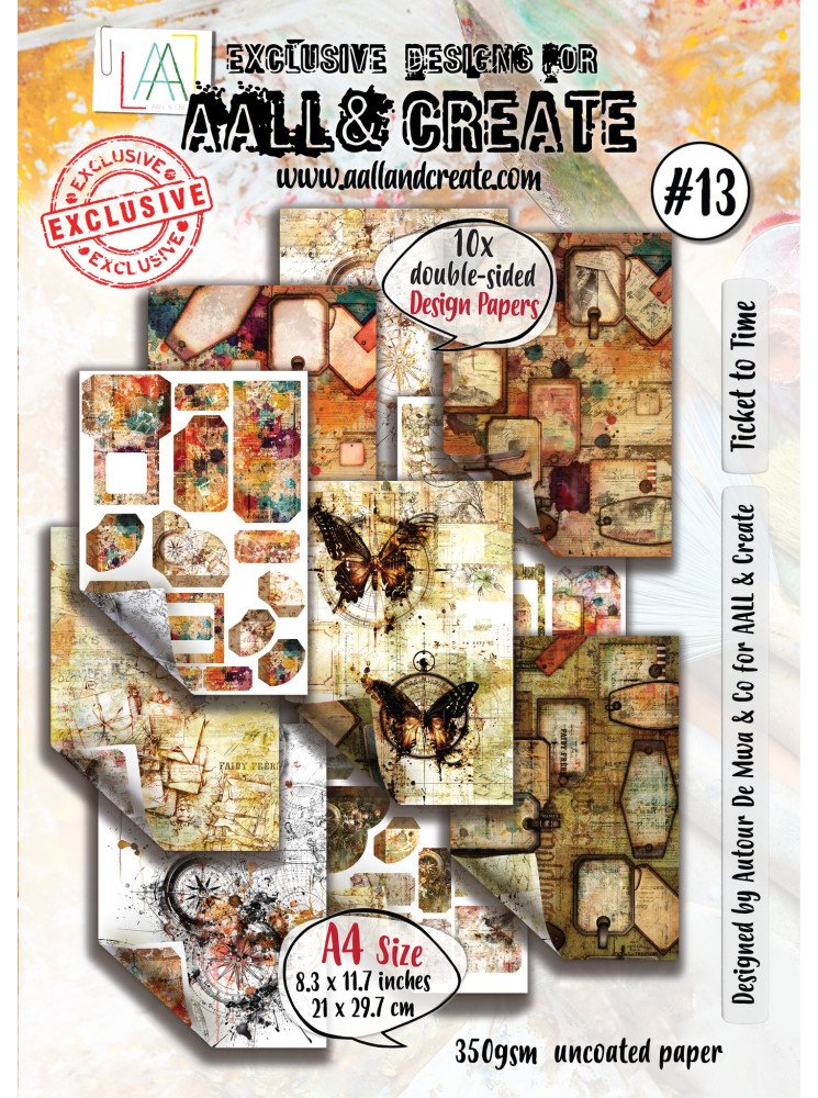 Pack de papiers imprimés A4 - Ticket to Time - 13 - Collection "Nautical Wings" - Aall & Create