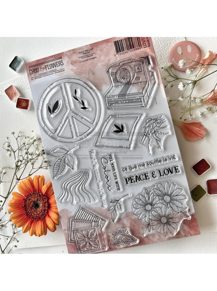 Tampons clear - Polaroïd - Collection "Peace And Love" - Chou & Flowers
