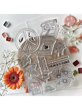 Tampons clear - Polaroïd - Collection "Peace And Love" - Chou & Flowers