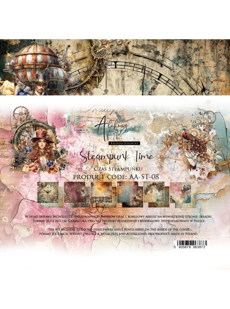 Pack papiers 20 x 20 cm - Collection "Steampunk Time" - Alchemy of Art
